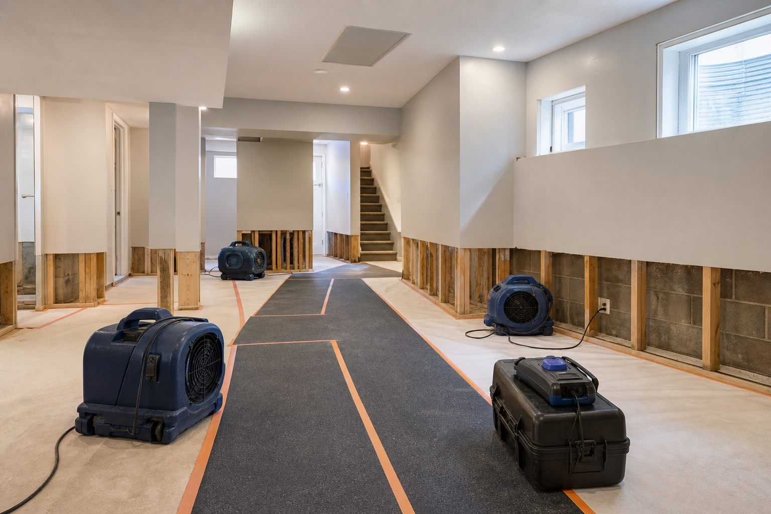 Structural drying equipment documenting an insured water damage restoration in Toronto